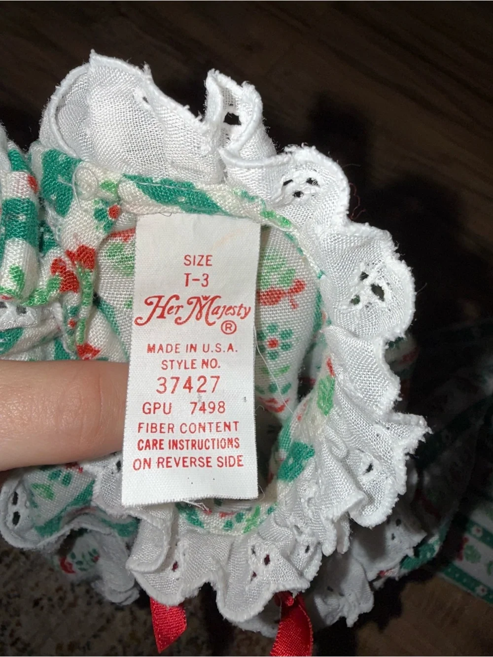 Vintage Her Majesty Girls Green & White Floral Stripe Pajama Nightgown